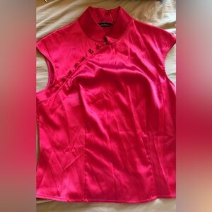 Moda International Vibrant Red Satin Blouse